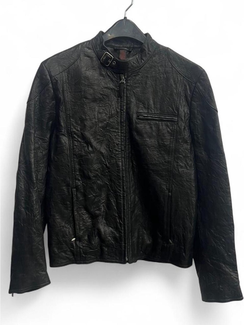 Mens Trevero Black Leather Biker Jacket Size Small